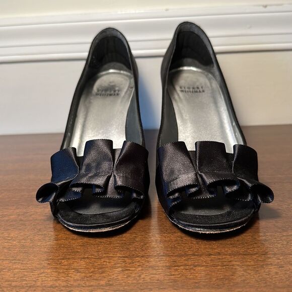 Stuart Weitzman Black Gigi Ritz Peep Toe Heels, Size 8 - Picture 2 of 12
